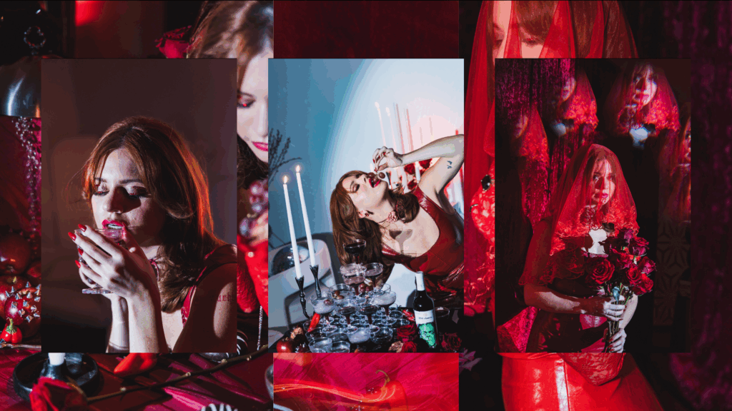 Bride in Red veil and red dress wedding photography by good omen photo co zarah painter